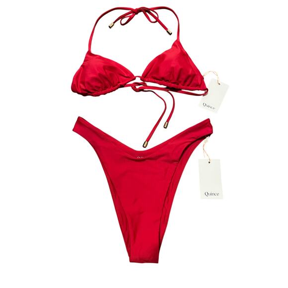 Quince Other - Quince Italian High Leg Bikini Bottom and Triangle Bikini Top Cherry Red Size S